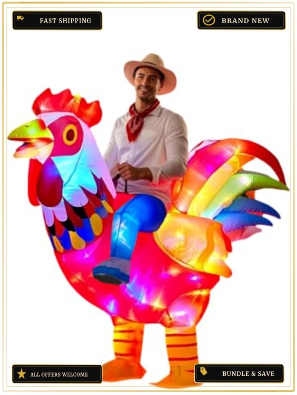 LED Light Up Inflatable Chicken Costume Adult Funny Rooster Jumpsuit